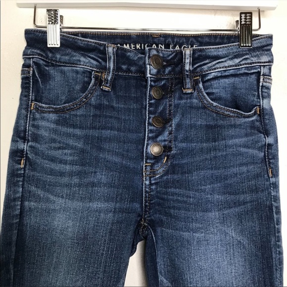 AE Hi Rise Jegging Crop Ripped Distressed Button 4 - Picture 2 of 3